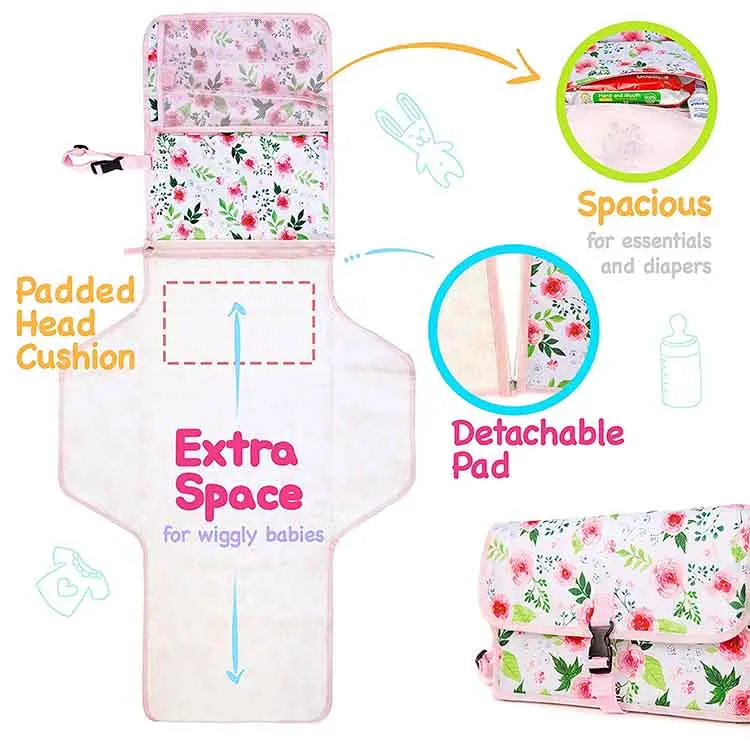 Foldable Travel Waterproof Portable Infant Changing Station Pad Diaper Baby Changing Travel Mat  With Kit Pockets