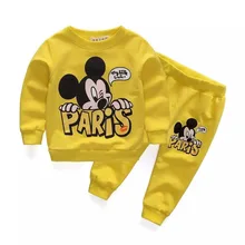 HOT 2016 Spring Baby Boys Fashion Sport Suit Kids Girls Clothes Mickey Minnie Mouse Sweater Trousers