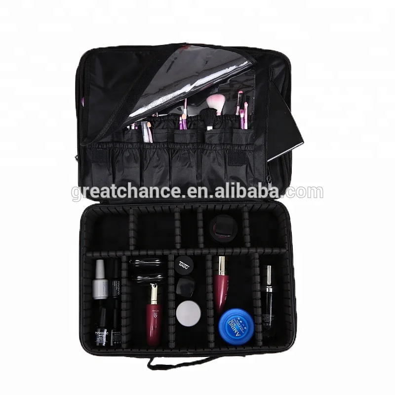 Soft makeup case - Pro Black Travel Cosmetic Case Bag Purse Organizer Makeup Pouch Box Two Floor(XY-918)