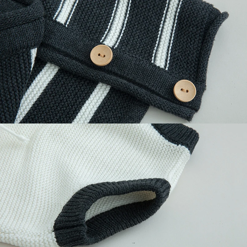 Spring knitted striped design baby outfits top sweater cardigan and trousers children clothes suit