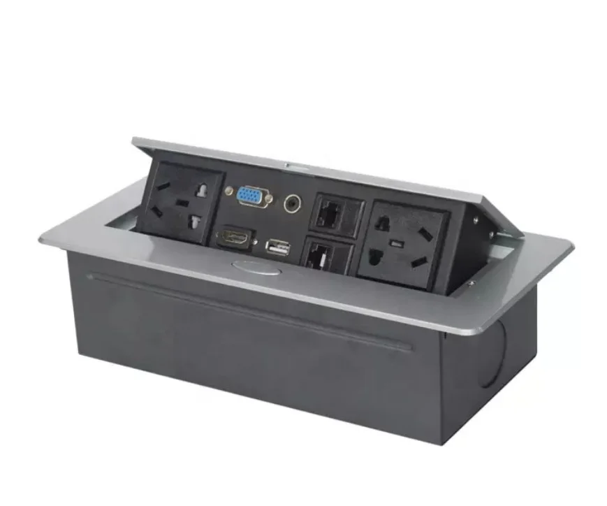 Retractable Automatic Pop-Up Three Plug Power Socket Wire Cable Grommet For Office Desk