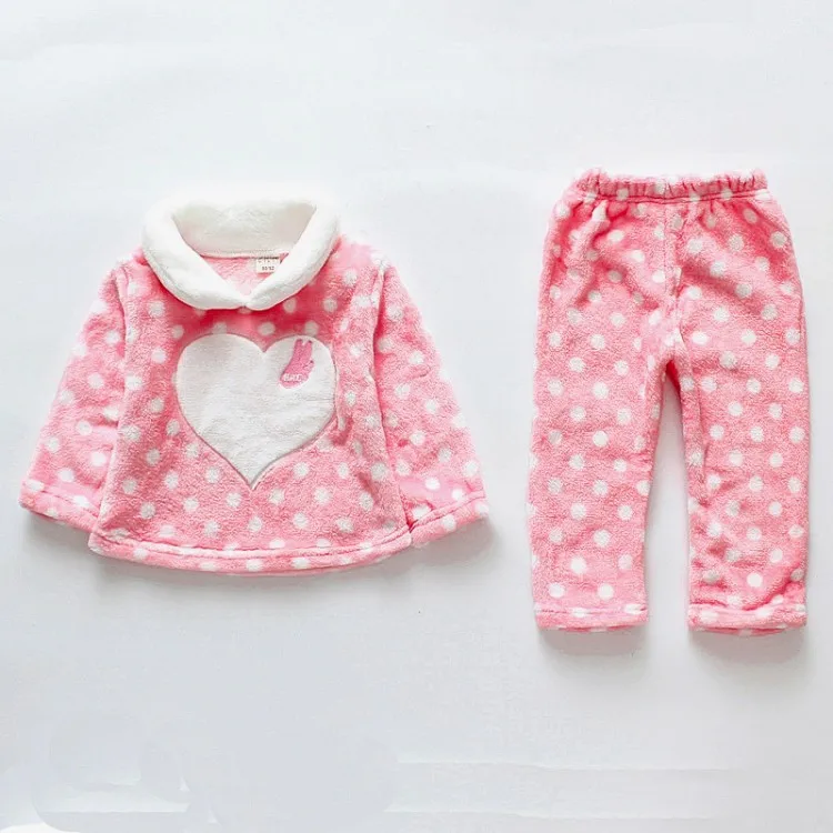 Hao Baby The New Baby Girls Flannel Pajamas Children Love Dot Household To Take Kid Wear Girl  Suits