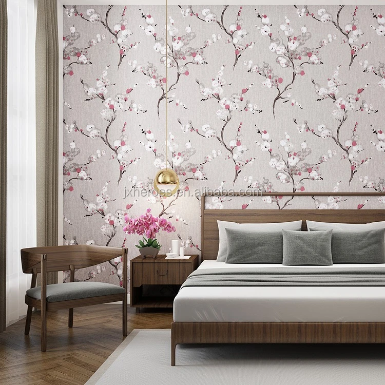 Chinoiserie Elegant Ink Plum Blossom Design Non Woven Bedroom Wallpaper
