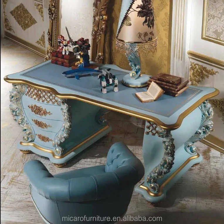 Luxury romantic wooden Sky blue color leather headboard antique Prince kids bed