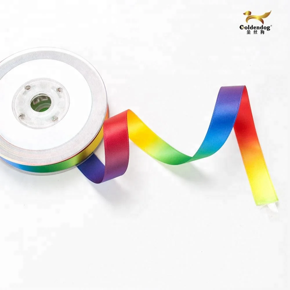 100% Polyester Heat-Transfer Printing Double Sided Satin Rainbow Ribbon