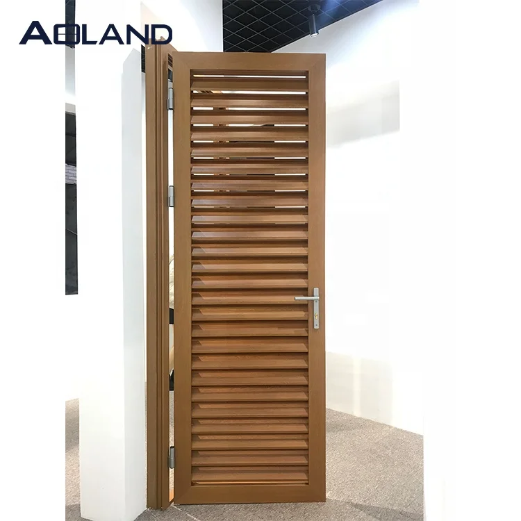 Aluminium Wooden Grain Powder Coat Louvre French Doors Design Single Door