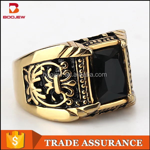 website top sale black gemstone A zircon ring men stainless steel New gold ring models for men