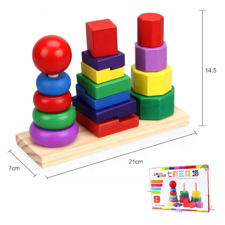 Custom other toys baby toys educational Baby Wooden Rainbow Stacker Colorful Stacking Block Educational Toy