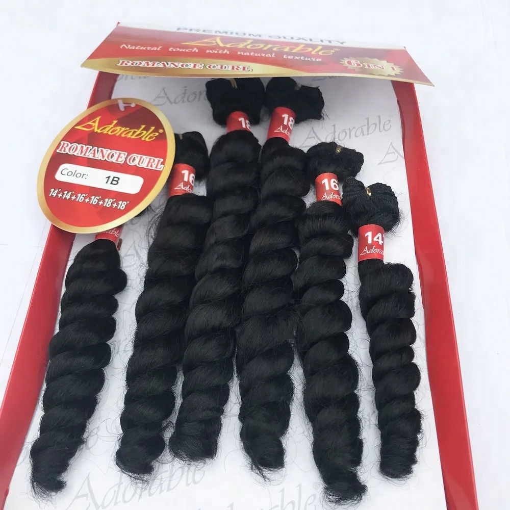 cheap natural color synthetic weave hair packs,synthetic hair bundles in package,romance curl 6pcs loose wave