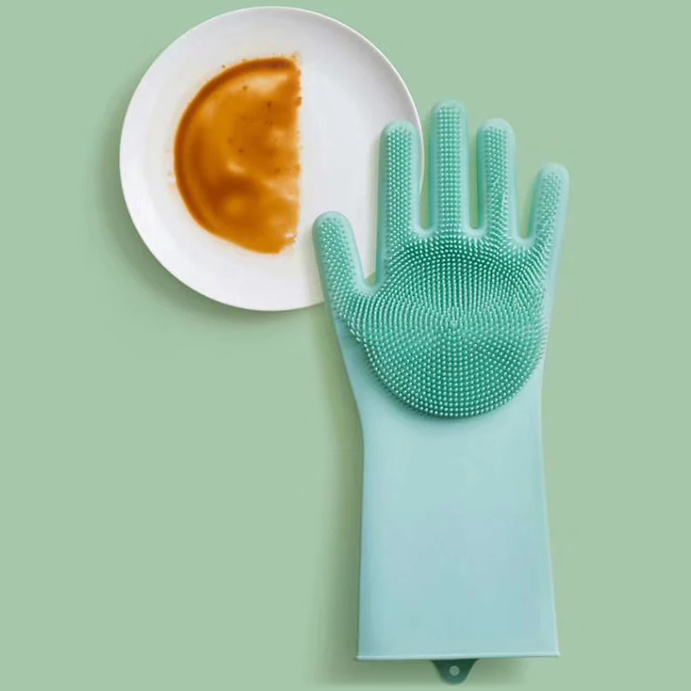 Multipurpose Kitchen Cleaning Gloves with Scrubber- Heat-resistant Silicone Dishwashing Gloves