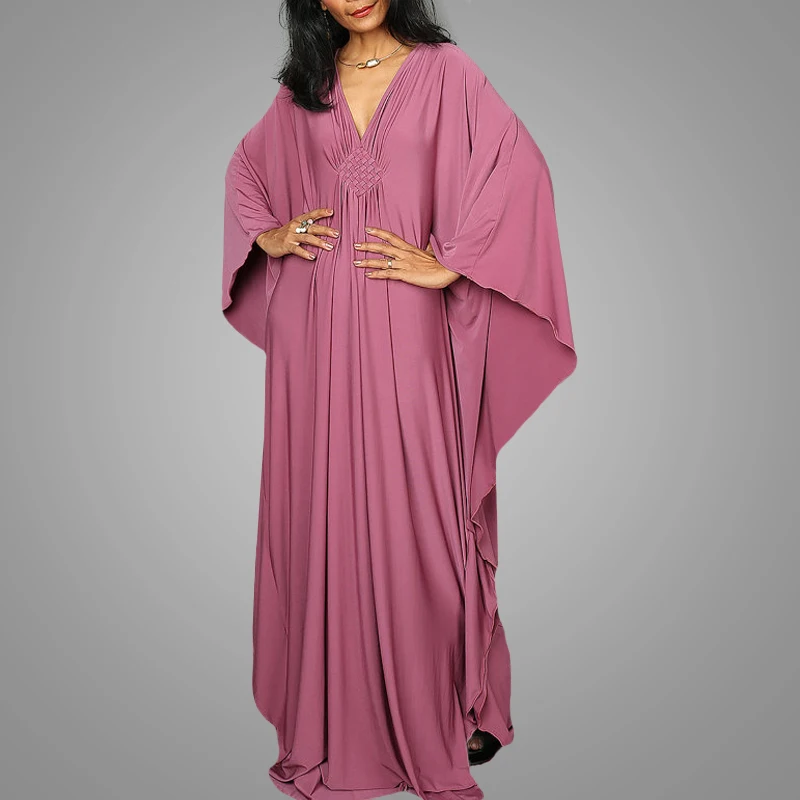 Newest Dubai Abaya Maxi Dress Butterfly Kimono Dusty Pink Kaftan Muslim Women Jilbab Arab Burqa Islam Clothing