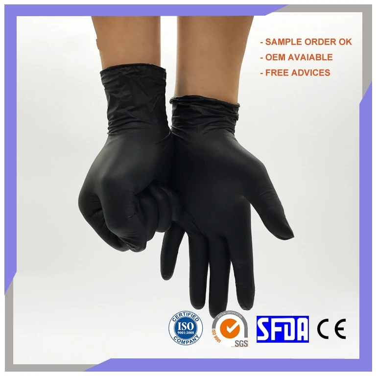 Manufacturer Waterproof Black Disposable Hair Dye Gloves Nitrile Gloves