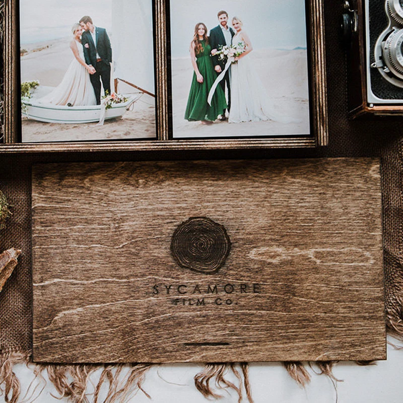 Diy Hand retro color custom logo Wooden Gift Box wedding Marriage Photo Album Packaging Box