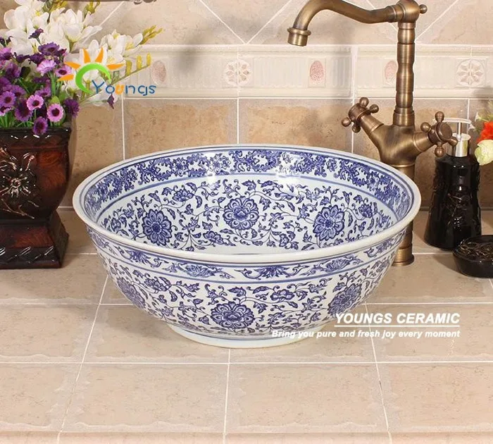 Hot Selling Jingdezhen Ceramic Wash Basin Blue and White