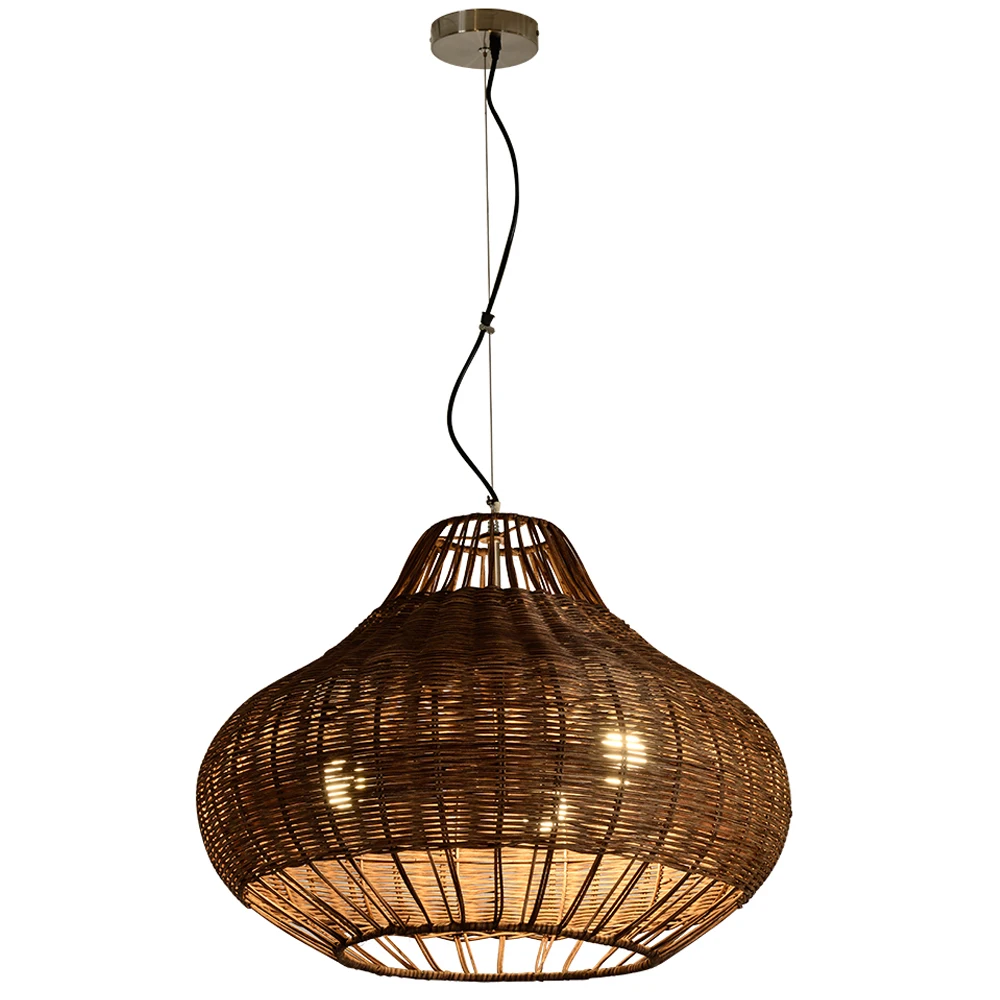 High quality Zhongshan handmade metal base warm light rattan lampshade pendant hanging light