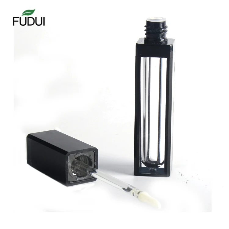 
High quality square clear empty black cap custom 7ml lip gloss tubes 