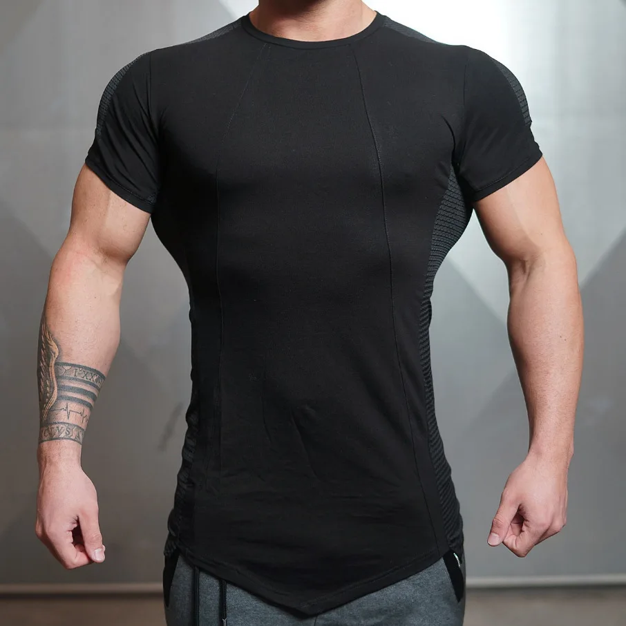 Custom logo blank bodybuilding fitness compressed custom polyester gym men t shirt