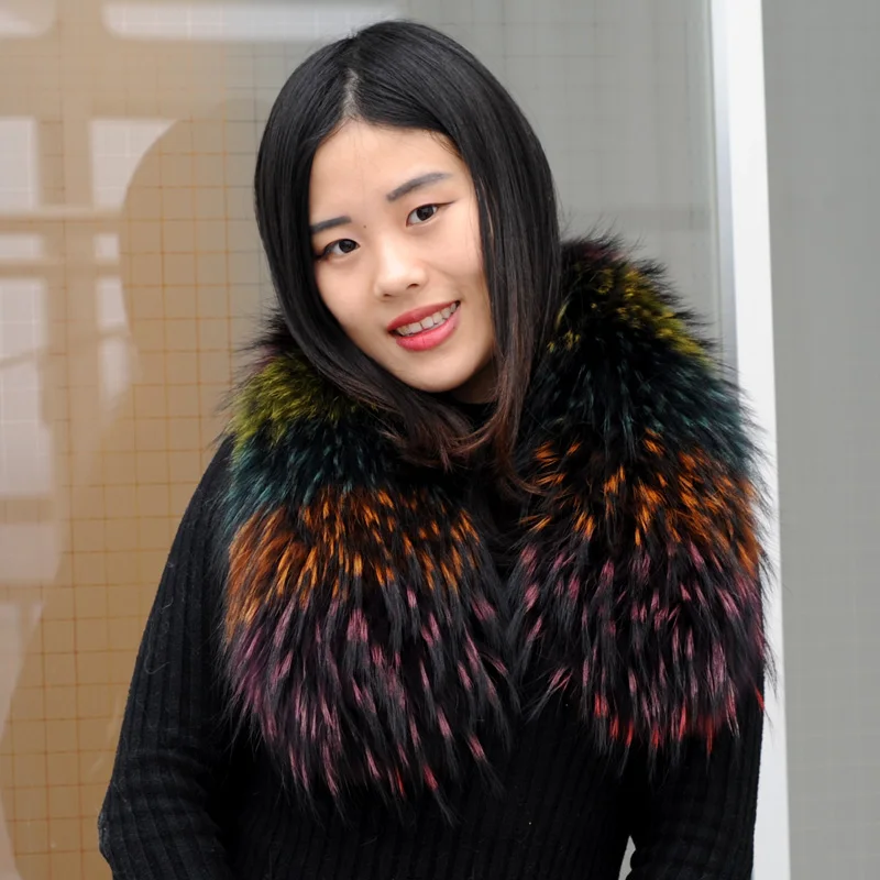 CX-A-76B Wholesale Super Detachable Real Raccoon Fur Hood Fur Collar