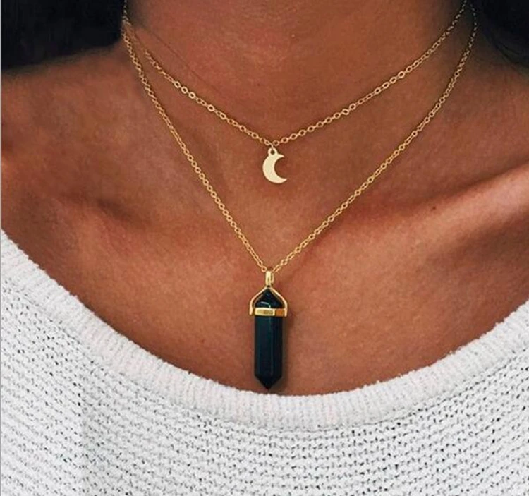 Yongze Fashion Moon And Stone Pendant Necklace Fine Metal Chain Necklace For Women