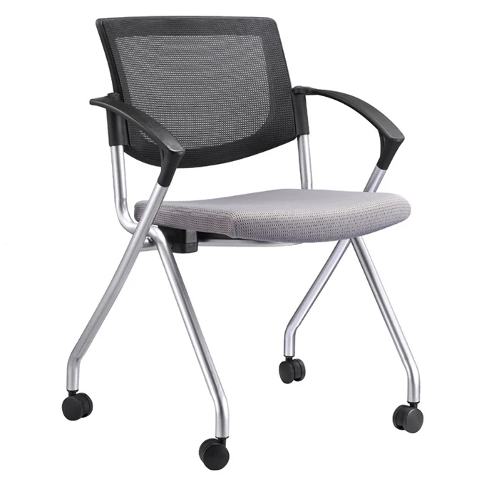 Office Star Deluxe Ventilate Mesh Back Free Flex Coal Seat  Folding Chair with Casters