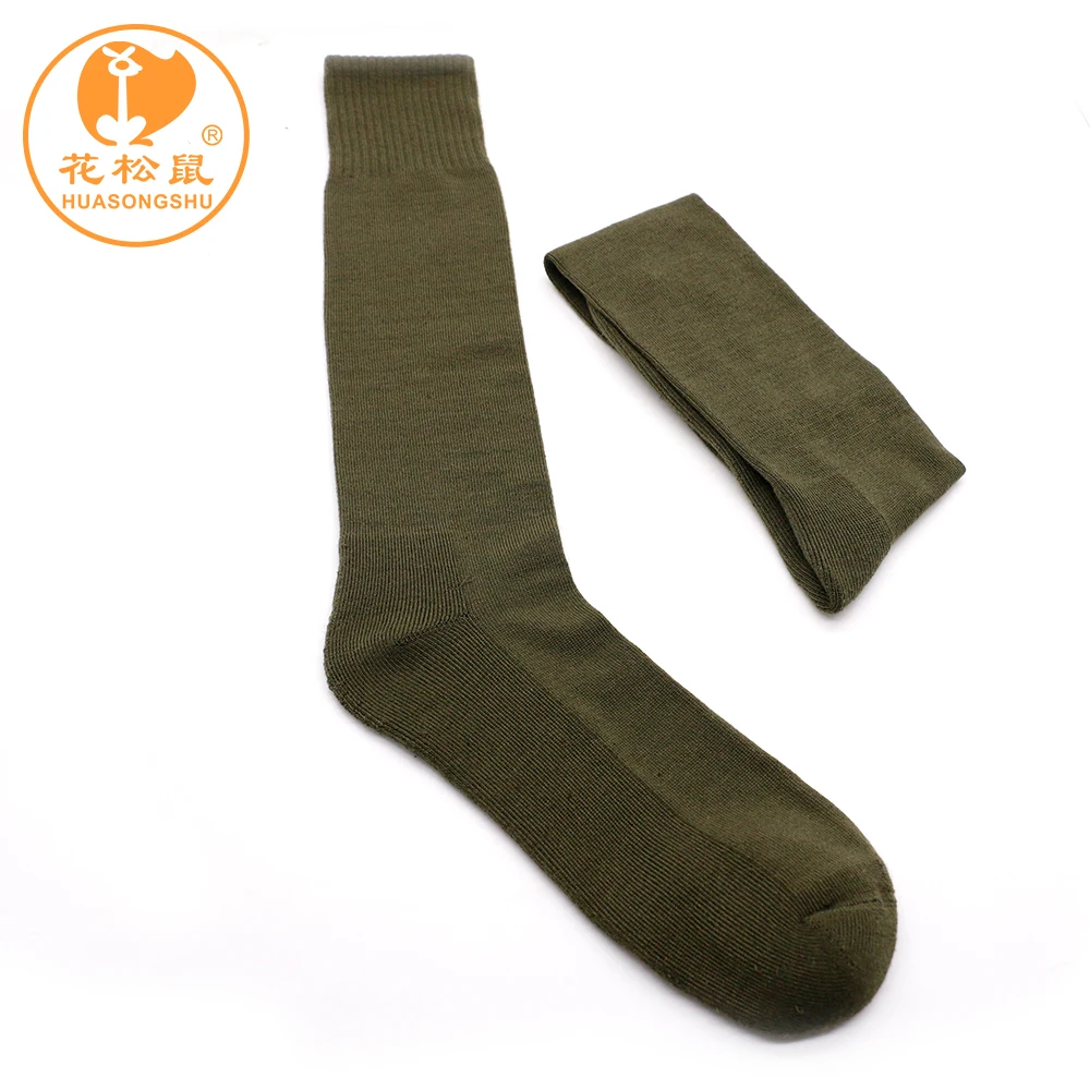 Wholesale knee high cotton green color army socks with terry cushion military socks