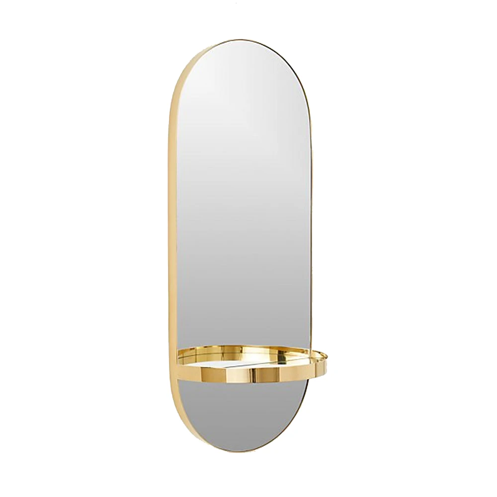 RIANHOU caplet oval mirror with shelf gold wall mounted metal frame mirror decorative for living room or bathroom