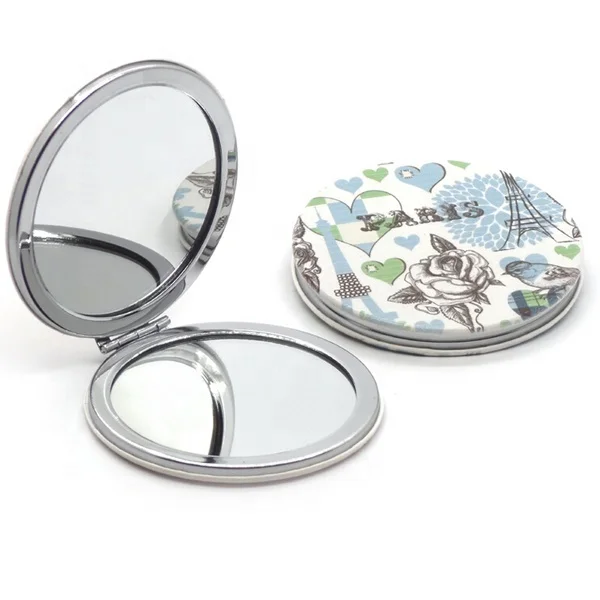 Fast delivery ! Various designs 72mm round pu leather compact mirror gifts for coworkers