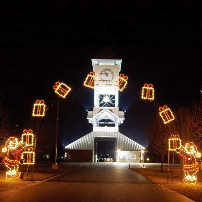 Outdoor LED golden arch lighted sculptures Christmas lighted arches for winter festival displays