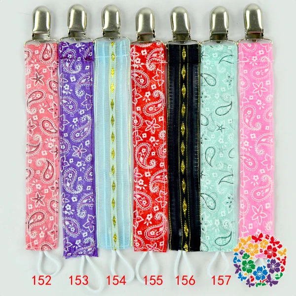 6 Inch Baby Boy Girl Polka Dot Pattern Ribbon Dummy Pacifier Soother Nipple Leash Strap Chain Clip Holder With Metal Clip