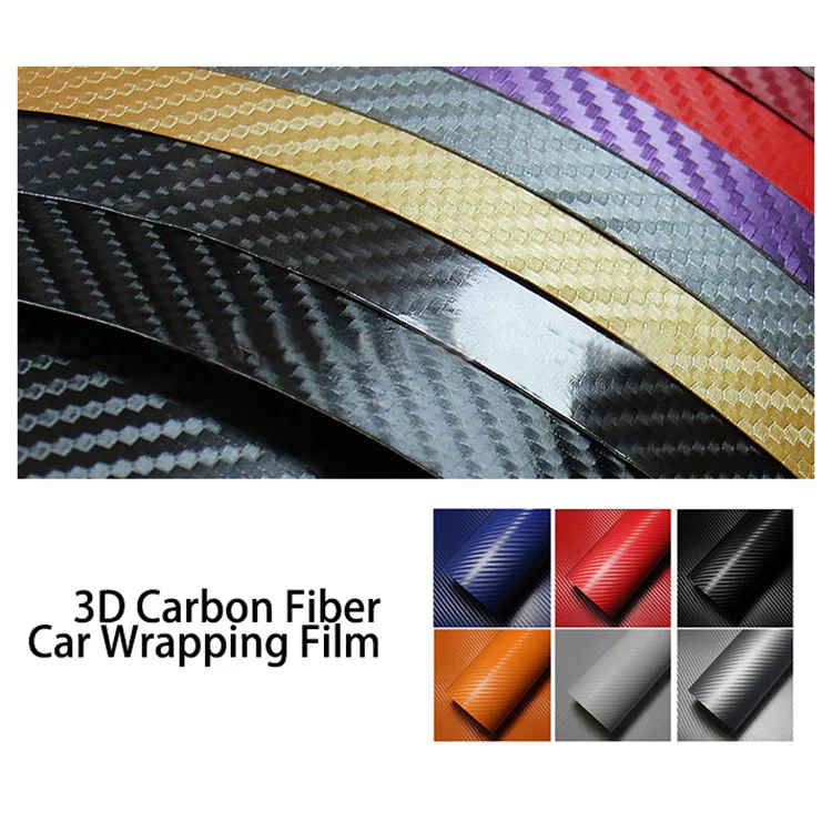 1.52*20m Super Glossy Black Car Wrap 3D Carbon Fiber Vinyl Sticker