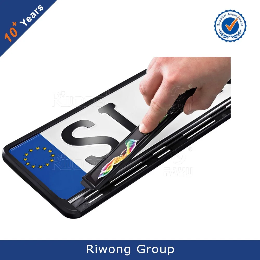 European Vehicle License Plate Frame with custom logo.