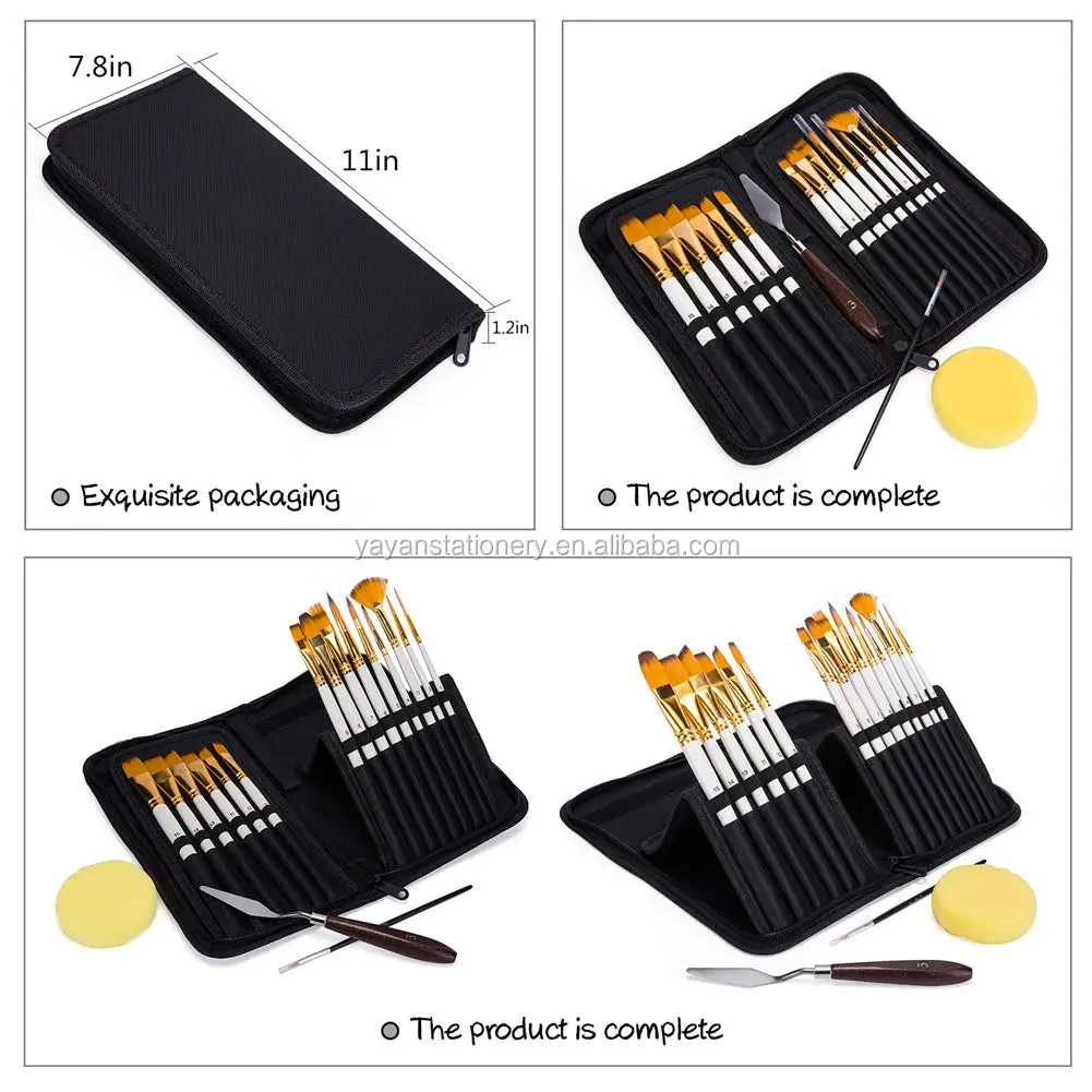 Professional 15pcs/set Gold Taklon Hair Different Hair Shape Acrylic Artist Paint Brushes for Artists Studio