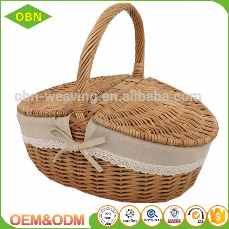 Оптовая продажа, дешевая плетеная корзина для фруктов и еды, пустая ивовая Мини Корзина для пикника с крышкой