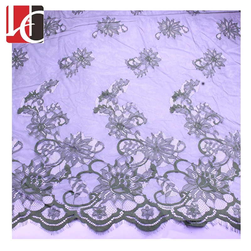 HC-5009 hot selling black color tulle sequins french chantilly lace for ladies dress