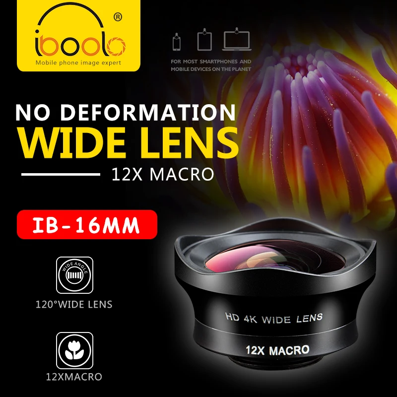 Iboolo Brand 16MM Factory Wholeselling Wide Angle Macro PRO Mobile Camera Lens with Universal Clip