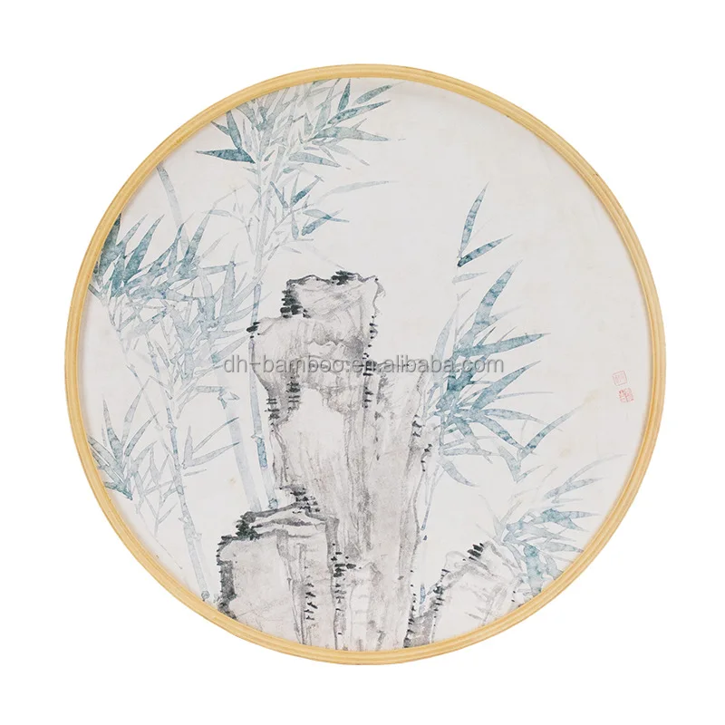 
Natural Wooden Rounded Photo Frame with Canvas Painting for the Dining Room Living Room Bedroom Study Hotel Office 