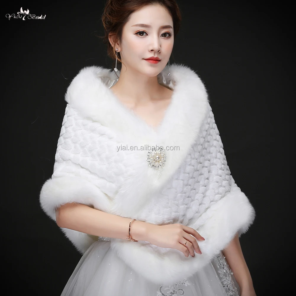 
LZP230 New Winter Style Off Shoulder White Fur Bolero Winter Wedding Shawls 