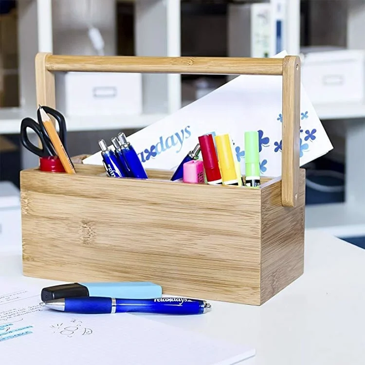 Деревянный бамбуковый органайзер для офисного стола с ящиком для хранения мелочей