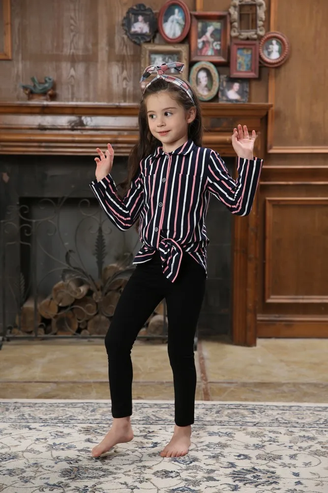 
Customized brand fashion baby girl cotton stripes shirt kids tops 