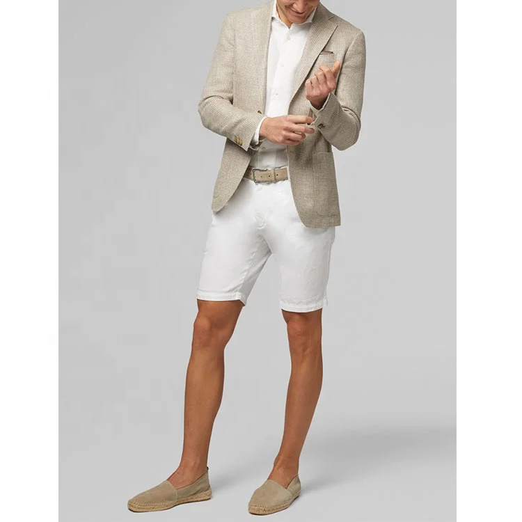 Casual OEM slim coarse fabric 2 buttons patch pockets jacket half lining linen suit summer blazer for men