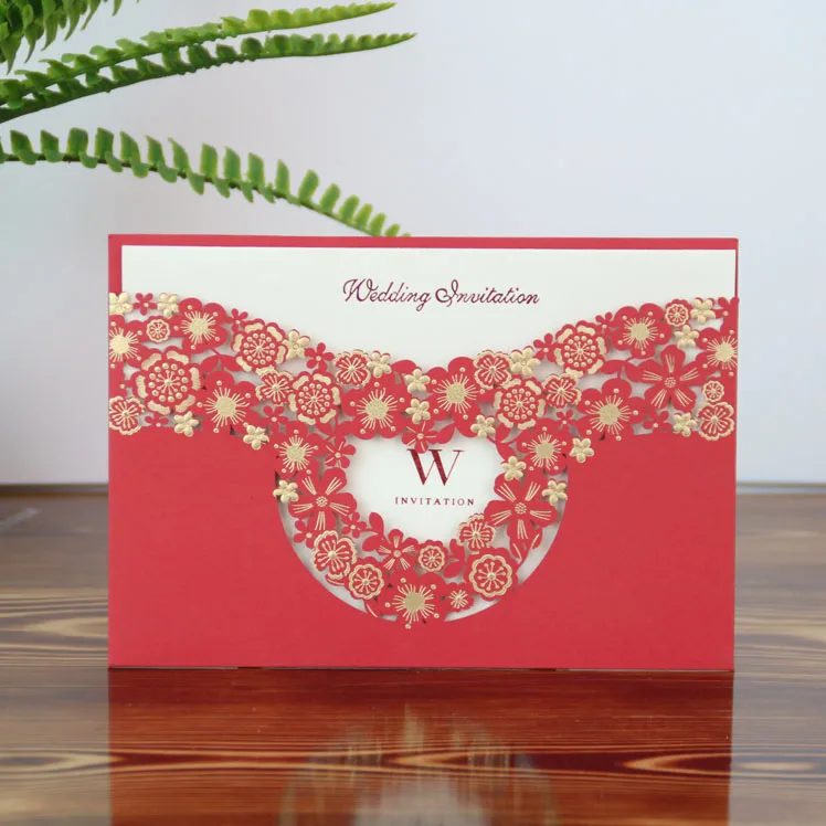 Роскошная Свадебная пригласительная открытка с золотым тиснением цвета вишневого дерева