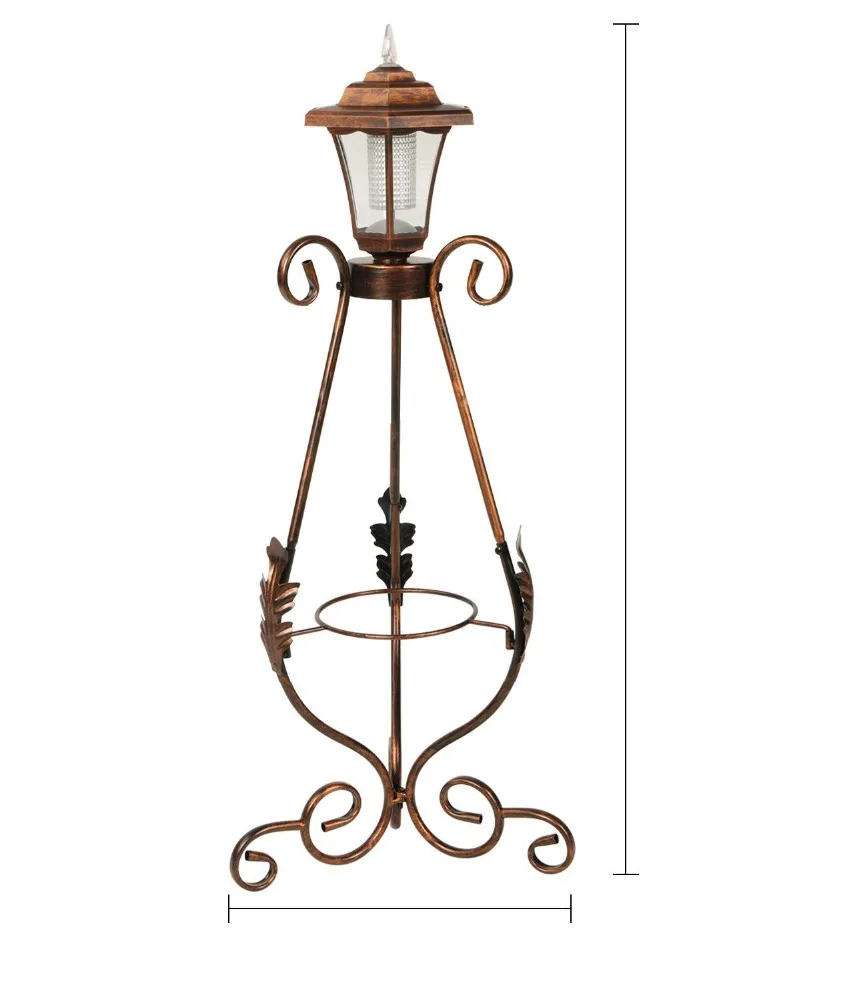 Outdoor Metal Plant Stand With Solar Lantern For Garden