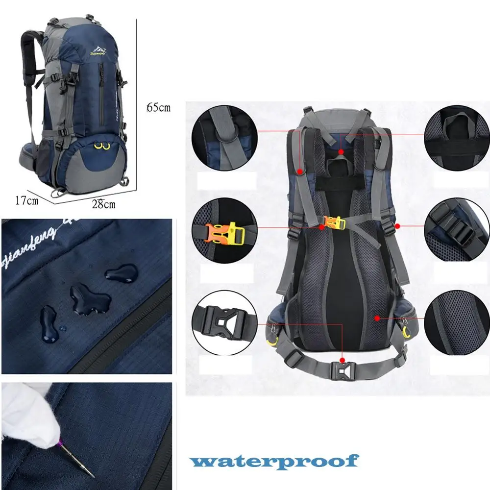 Factory Wholesale Price 50L Hiking Backpack Men Outdoor Sport Daypack Travel Waterproof Bag for Climbing Camping Touring bag