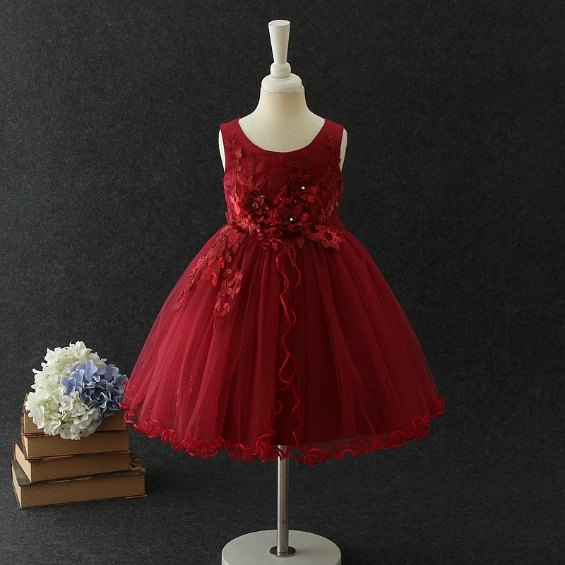 2024 New Design smocked new years eve party dress red fairy princess flower girls party dresses