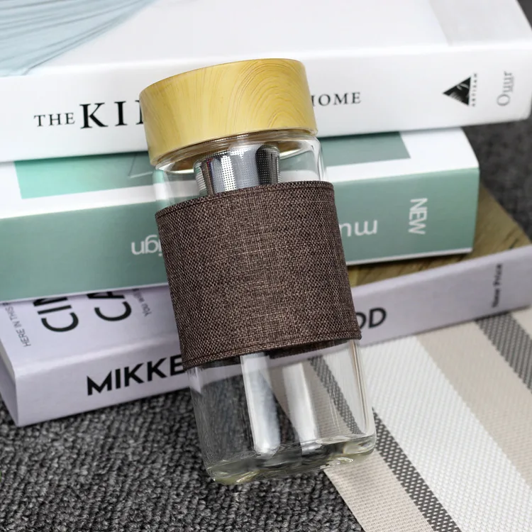 
wholesale high quality custom logo glass water bottle with cover 