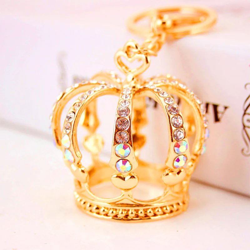 Hot selling fashion key chain metal rhinestone crown keychain