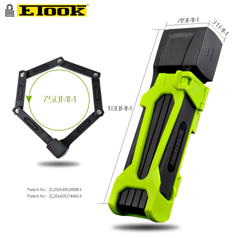 ETOOK Heat Treated Foldable Bicycle Lock Bike Folding Lock Bike Frame Lock with Bracket