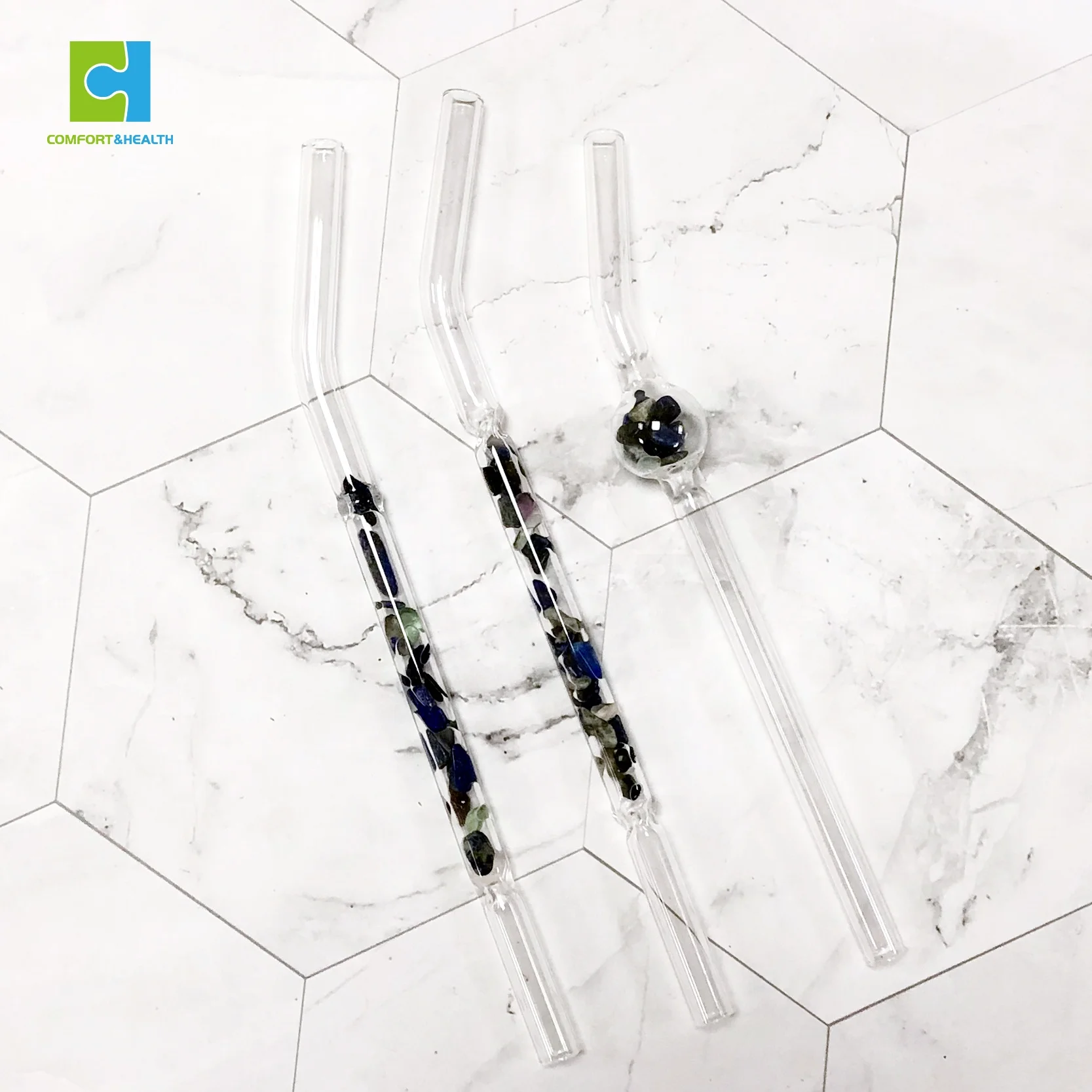 Custom Logo High Borosilicate Pyrex Clear Glass Drinking Crystal Straw With Quartz