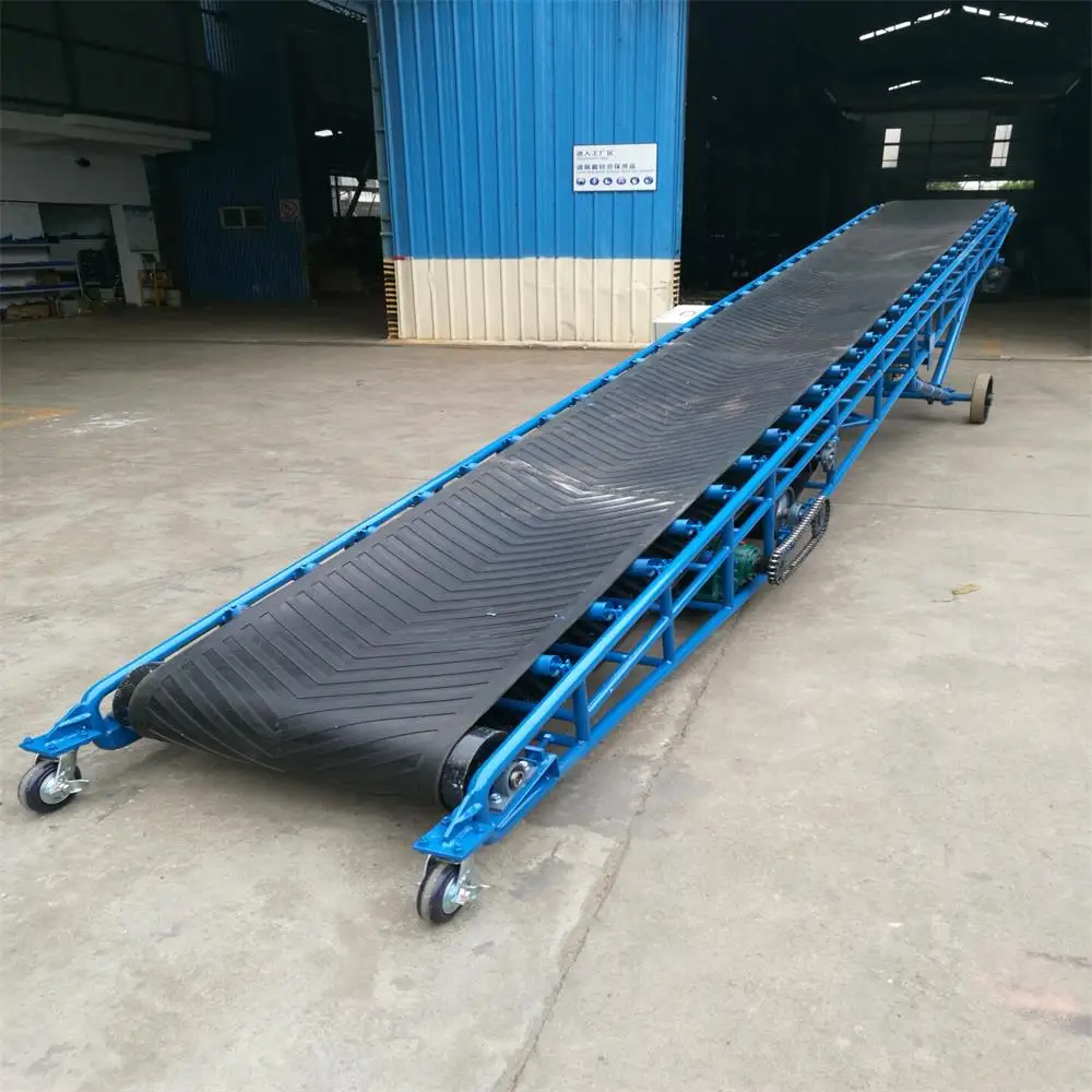 Adjustable height portable truck loading non-slip rubber belt conveyor for bags