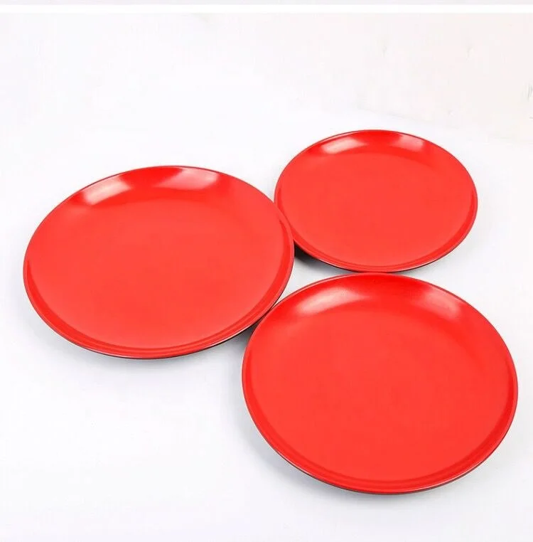 Японские красные меламиновые пластины, многоразовые наборы твердых пластиковых пластин